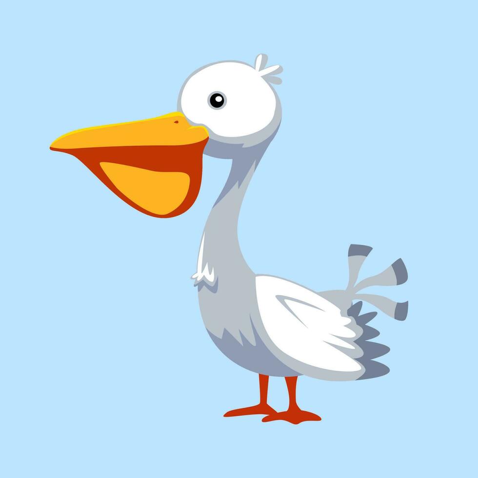 Cute cartoon pelican in isolated blue background vector illustration icon