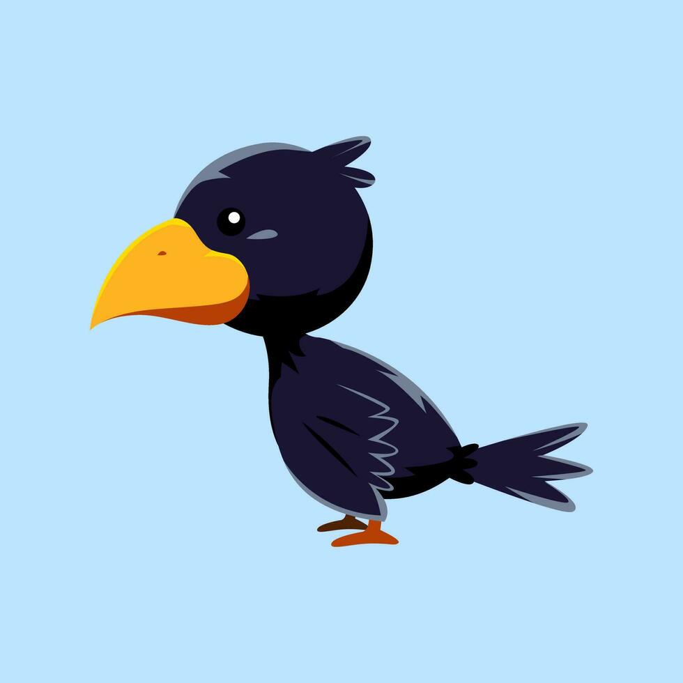 Cute cartoon crow in isolated blue background vector illustration icon