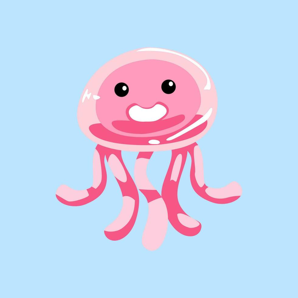 Cute cartoon jellyfish in isolated blue background vector illustration icon