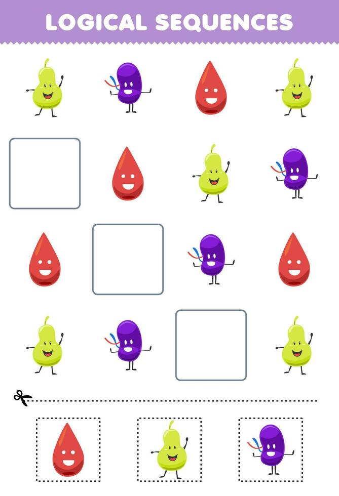 Education game for children logical sequences for kids with cute cartoon blood bladder spleen printable anatomy worksheet vector