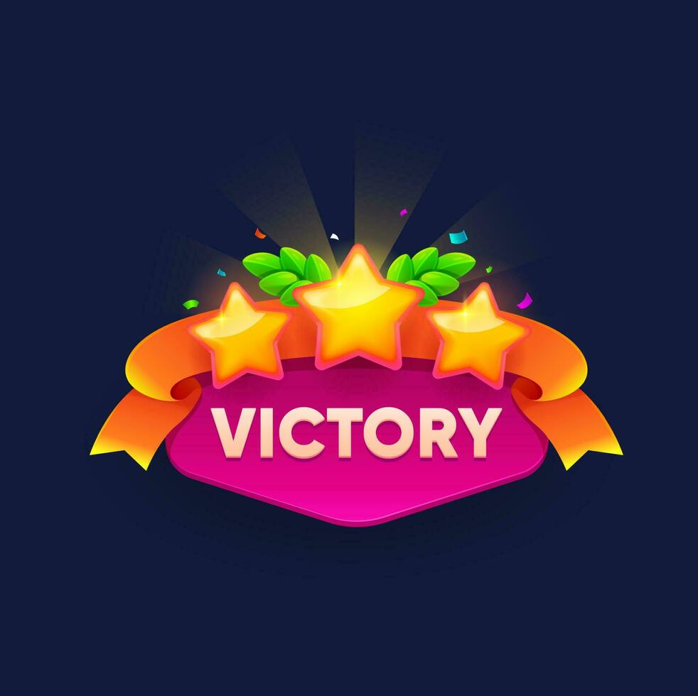 juego victoria firmar bandera con ganador dorado estrellas vector