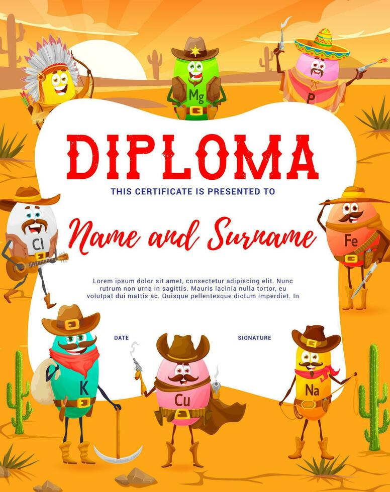 Kids diploma with cartoon micronutrient characters vector