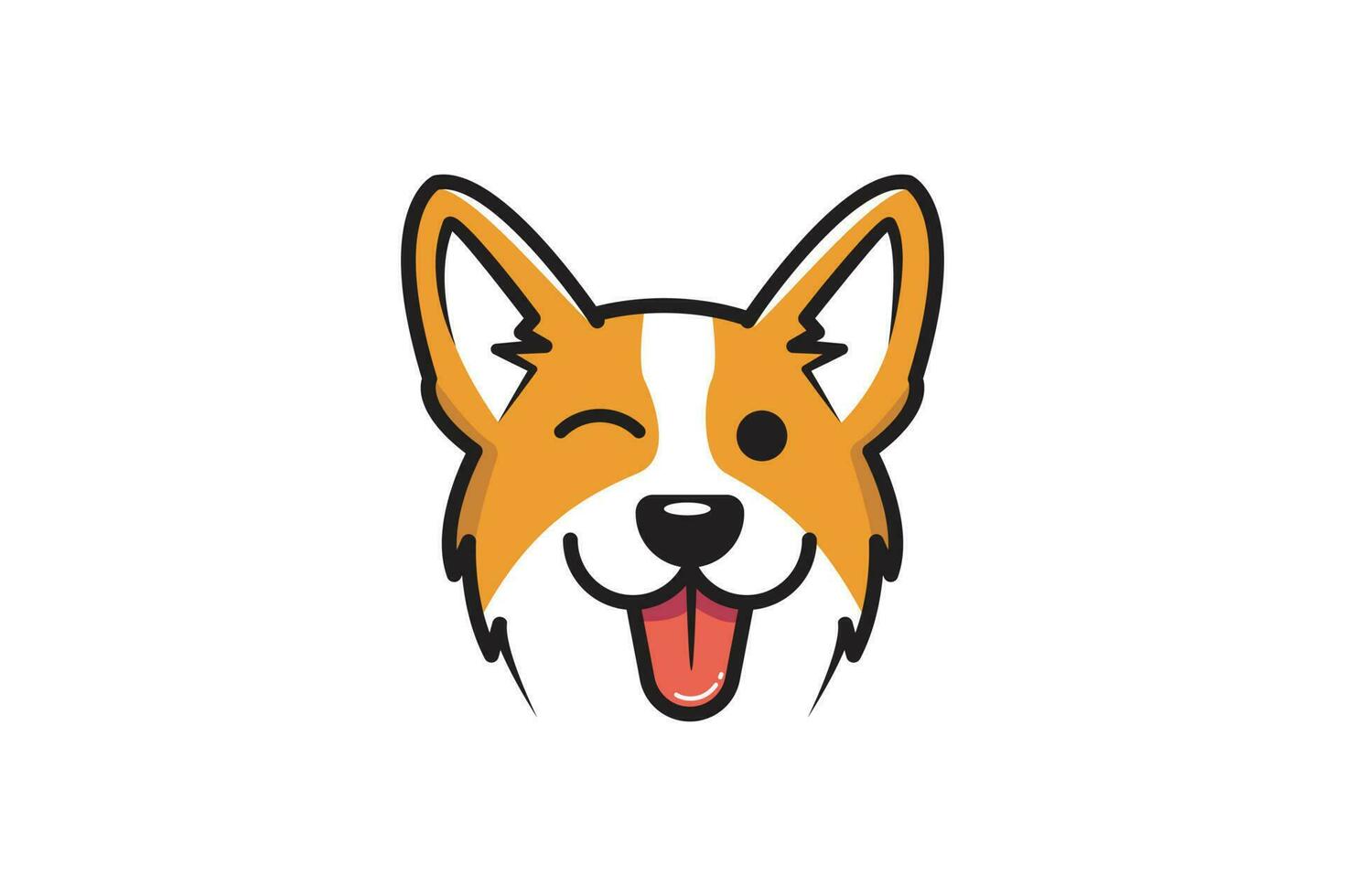 The orange corgi dog with a blinking eye sticking her tongue out logo design vector