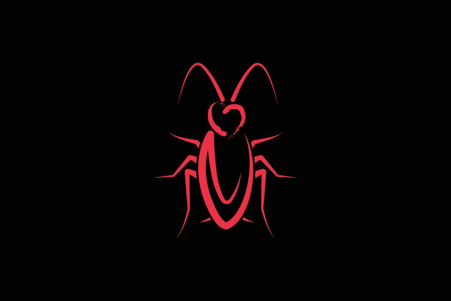 The red cockroach outline logo design with black background vector