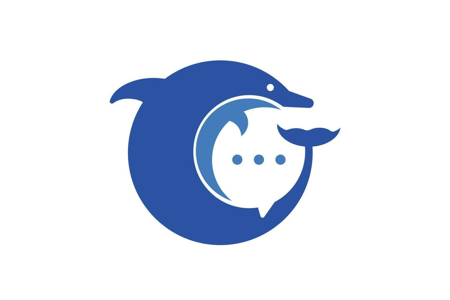 The circle blue dolphin around the bubble talk logo design vector