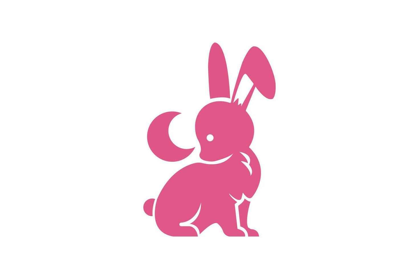 el rosado Conejo en pie mirando a el media Luna logo diseño vector