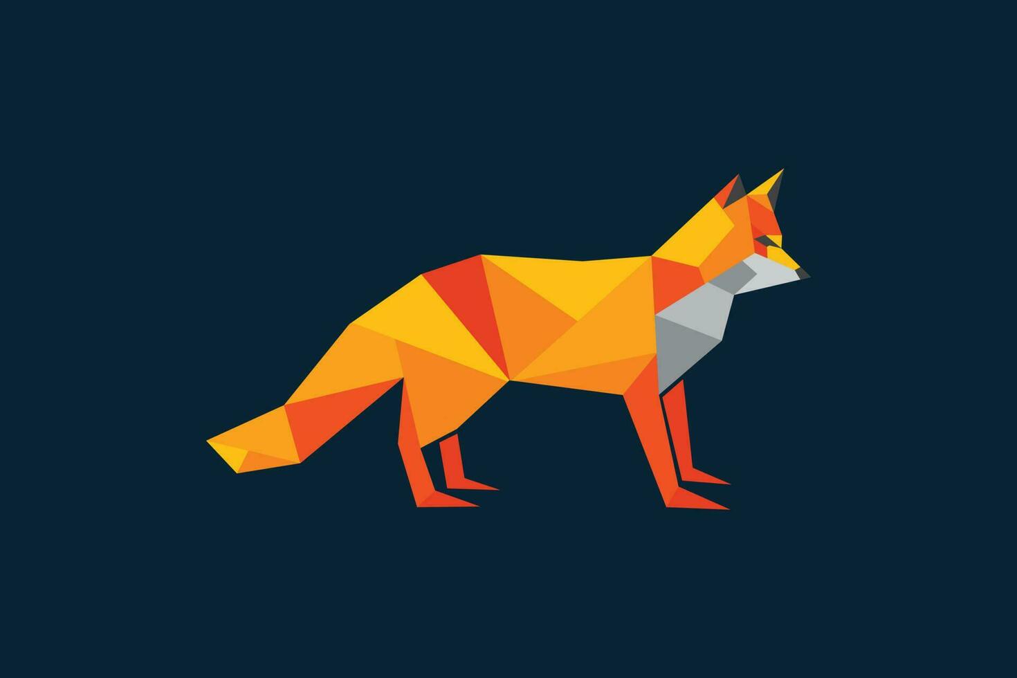 The orange yellow fox standing in front of the dark background logo design vector
