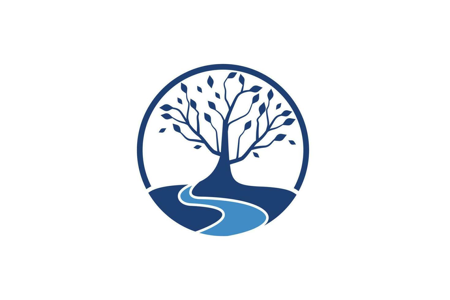 Trees lake forest abstract nature logo design blue navy vector