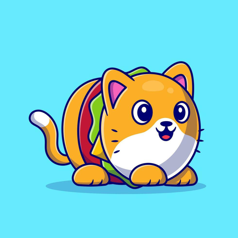 linda hamburguesa gato dibujos animados vector icono ilustración. animal comida icono concepto aislado prima vector. plano dibujos animados estilo