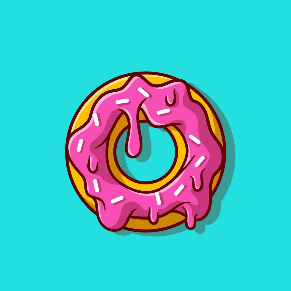 Doughnut Melted Cartoon Vector Icon Illustration. Food  Object Icon Concept Isolated Premium Vector. Flat Cartoon  Style