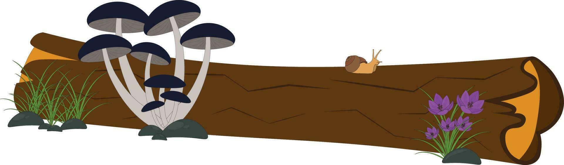 Old rotten log with mushrooms vector illustration
