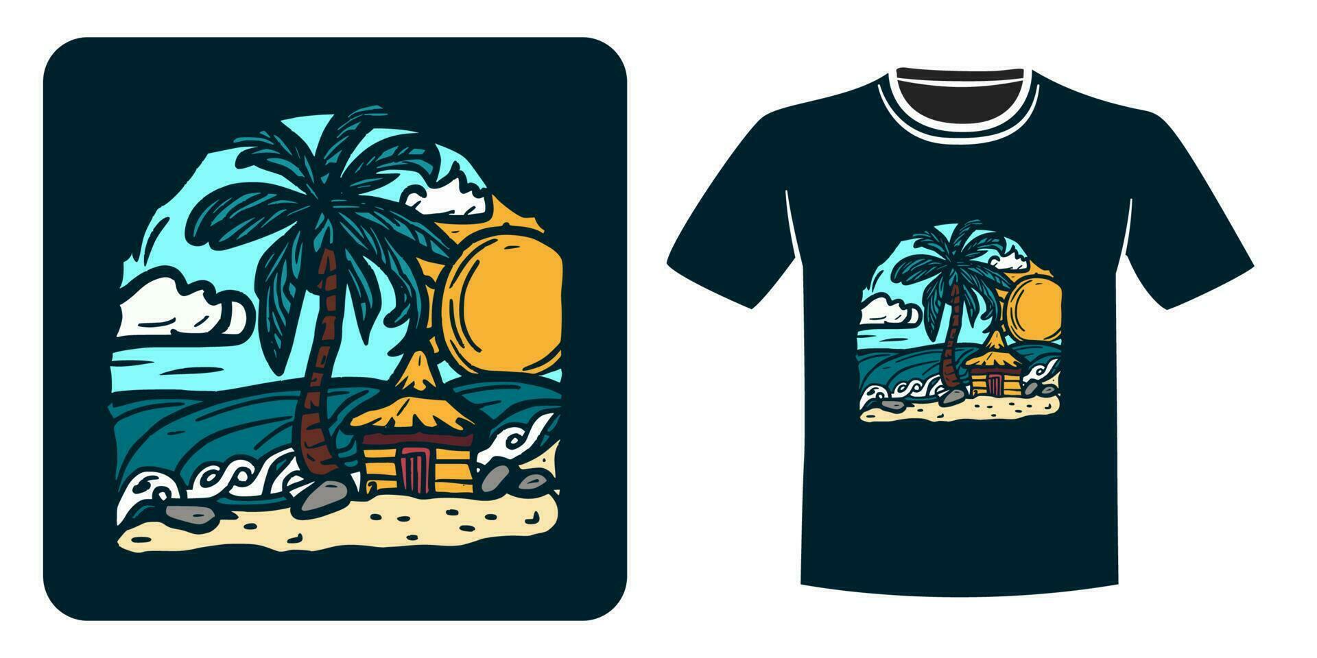 beach view for t-shirt print design vector