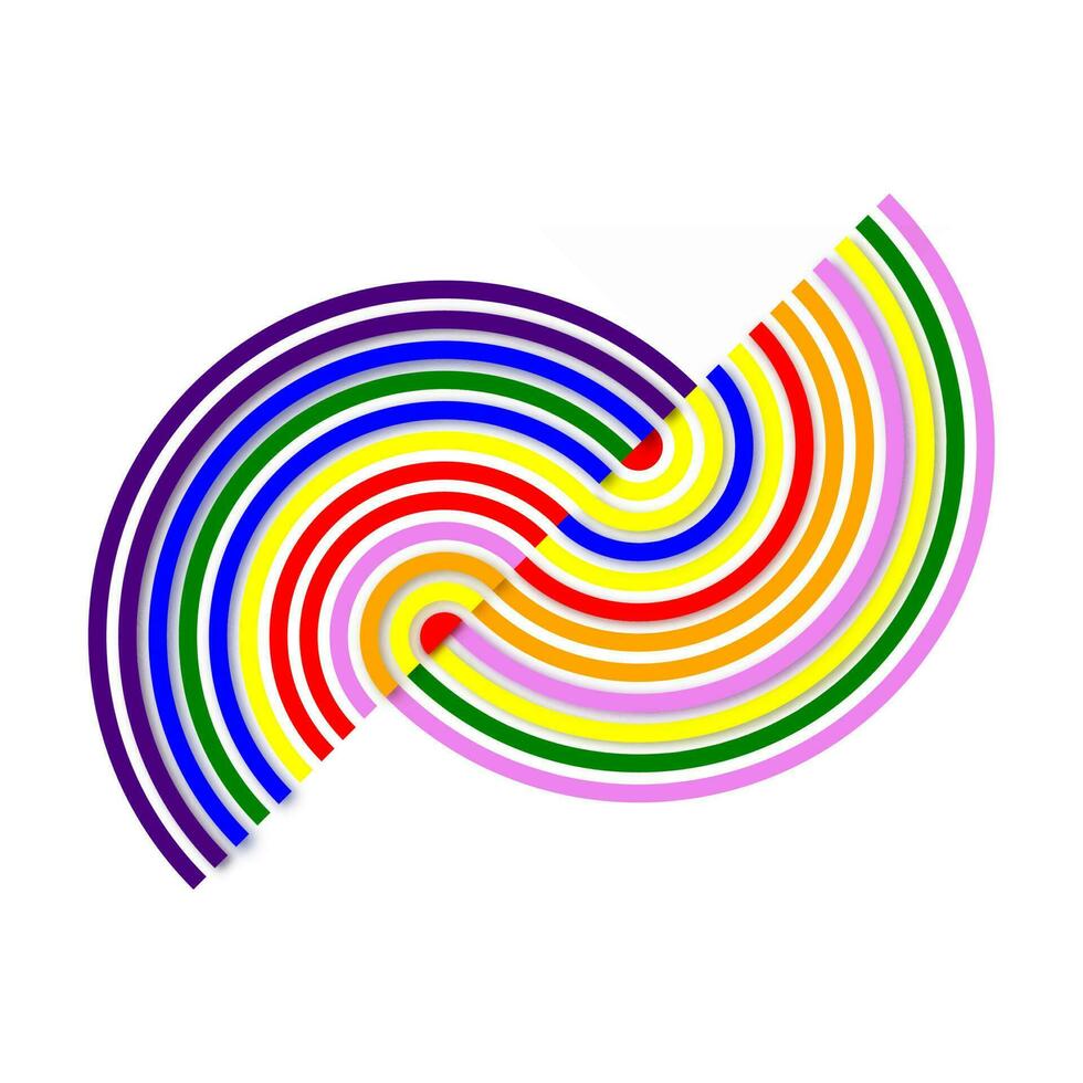 Two halves rainbow color concentric circles spiral vector template