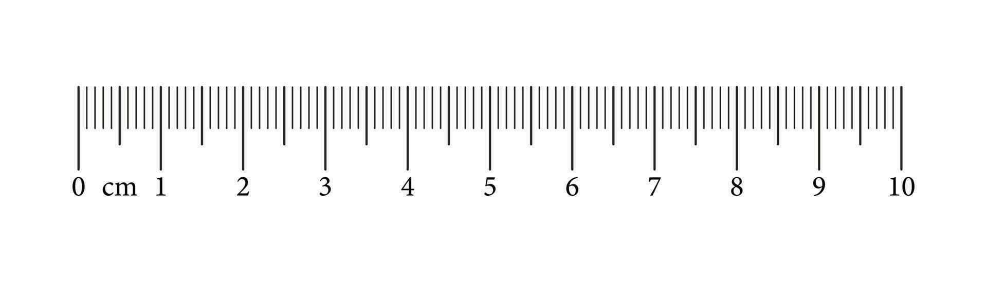 Measuring chart with 10 centimeters. Ruler scale with numbers. Length measurement math, distance, height, sewing tool. Graphic vector simple illustration.