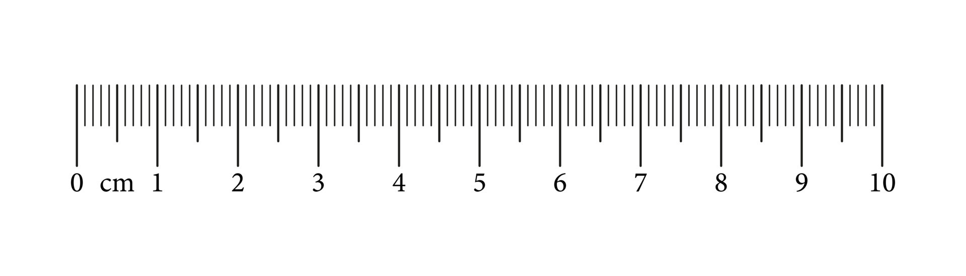 Measuring chart with 10 centimeters. Ruler scale with numbers