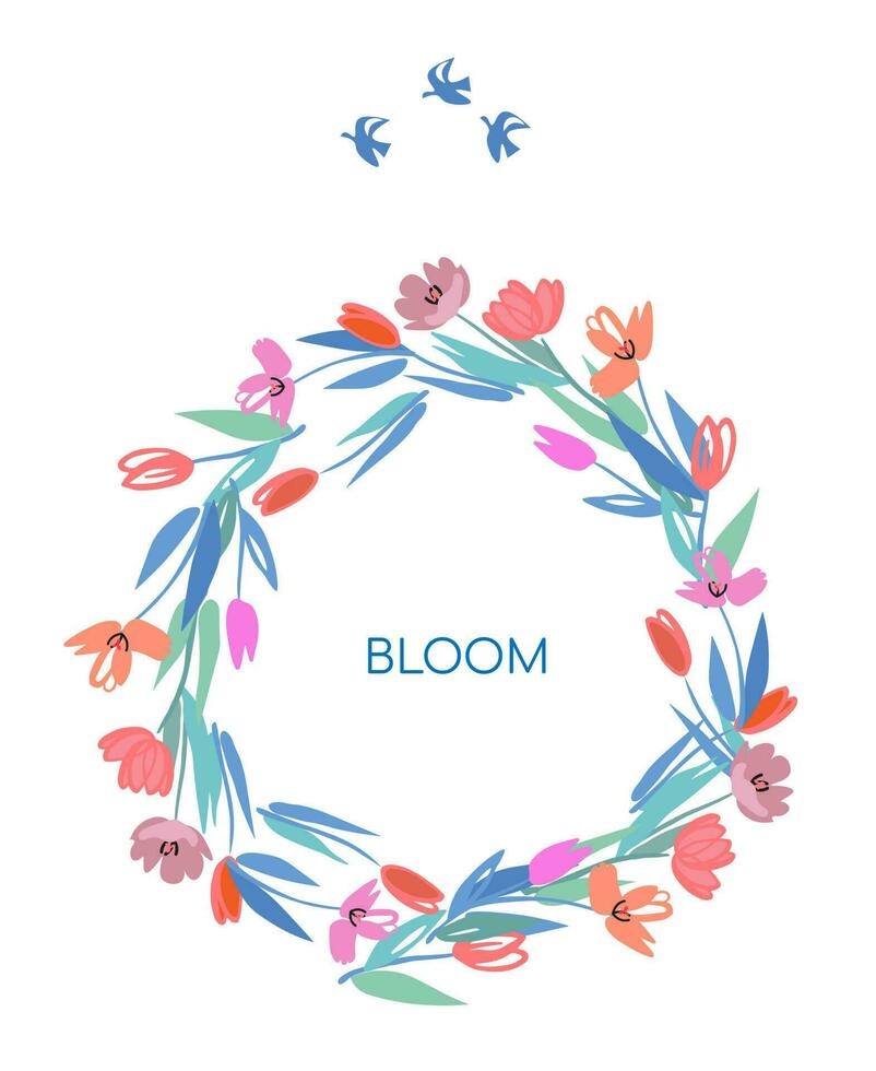 tulip wreath of flowers card design with text vector