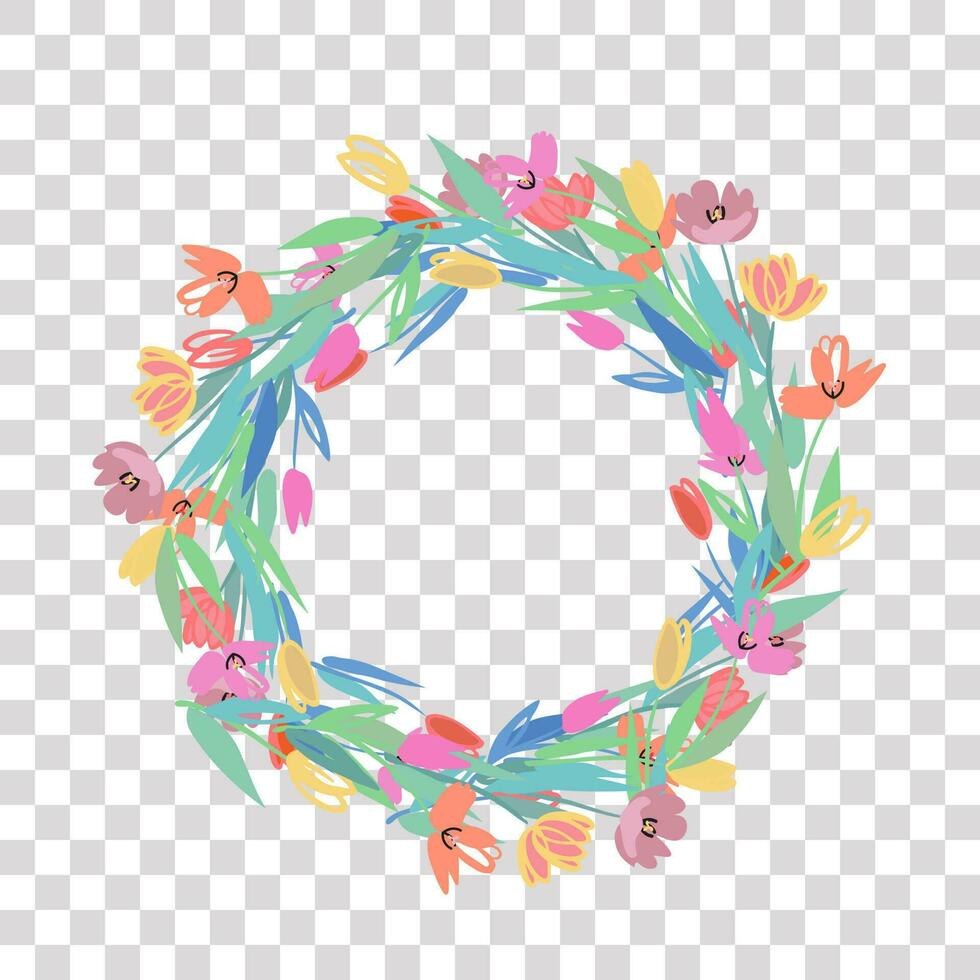 wreath of tulip flowers on a transparent background vector