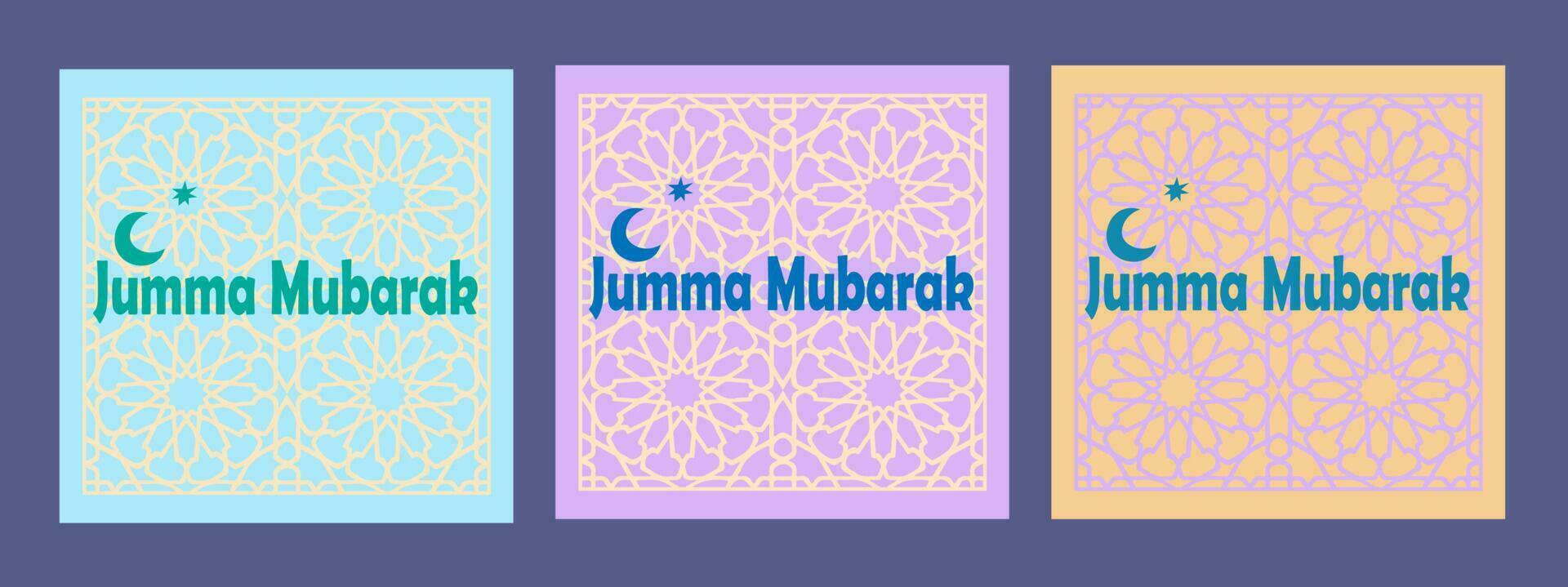 Jumma mubarak set of Greeting card arabic ornament vector