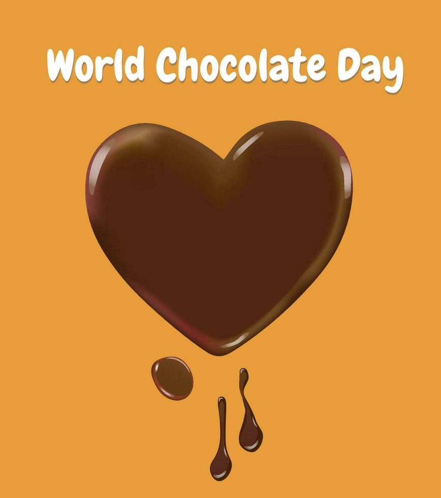 World chocolate day text with chocolate heart on ochre background vector