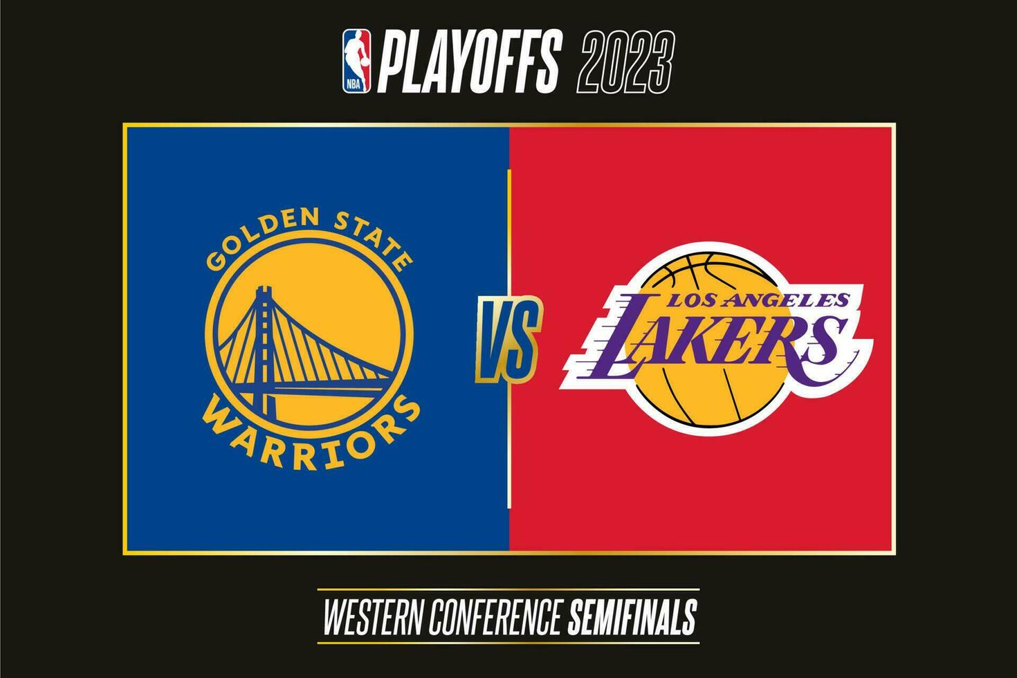 dorado estado guerreros vs los angeles lakers, semifinales de 2023 nba playoffs torneo de el nacional baloncesto asociaciones 2022-23 estación. tiflis, Georgia - mayo 1, 2023. vector