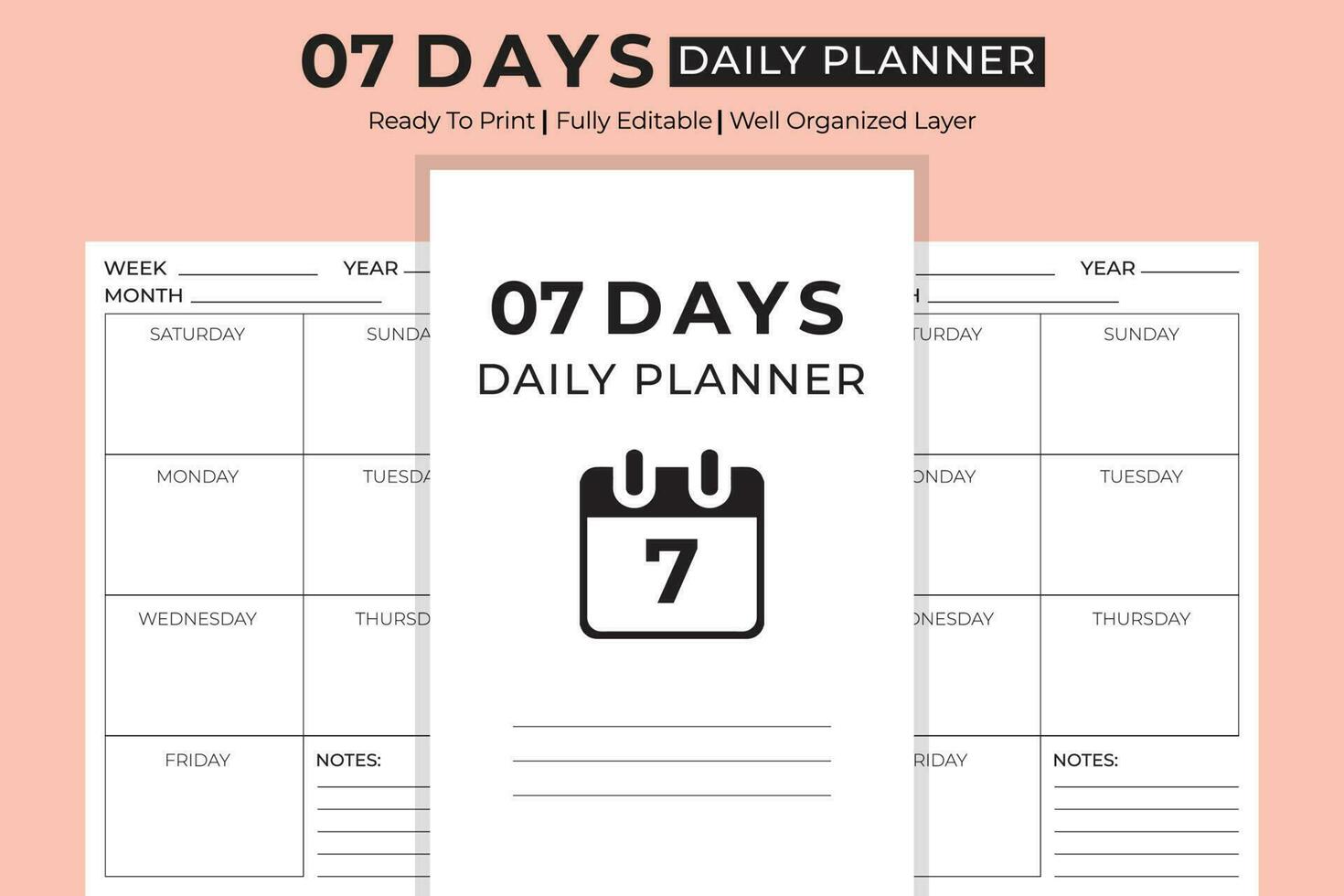 7 Days Simple Daily Planner vector