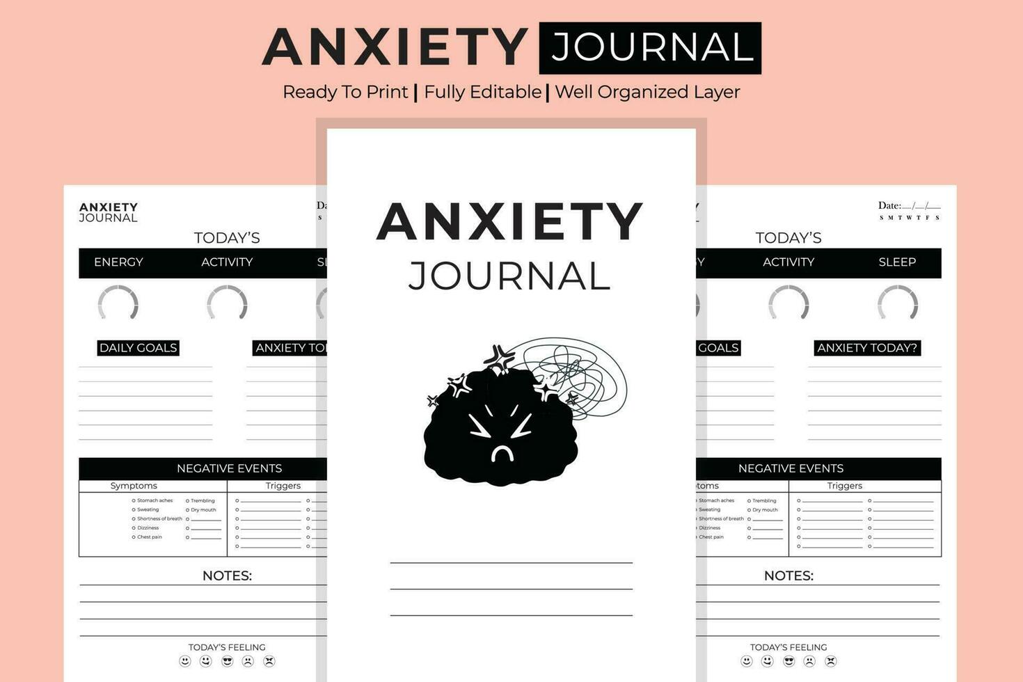 Anxiety Journal kdp interior vector