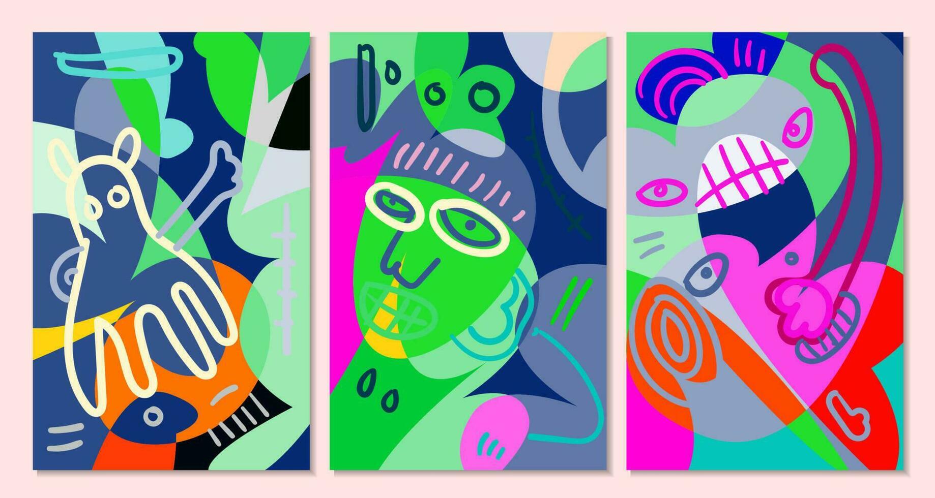Vector colorful abstract pop art face and mask  background for summer