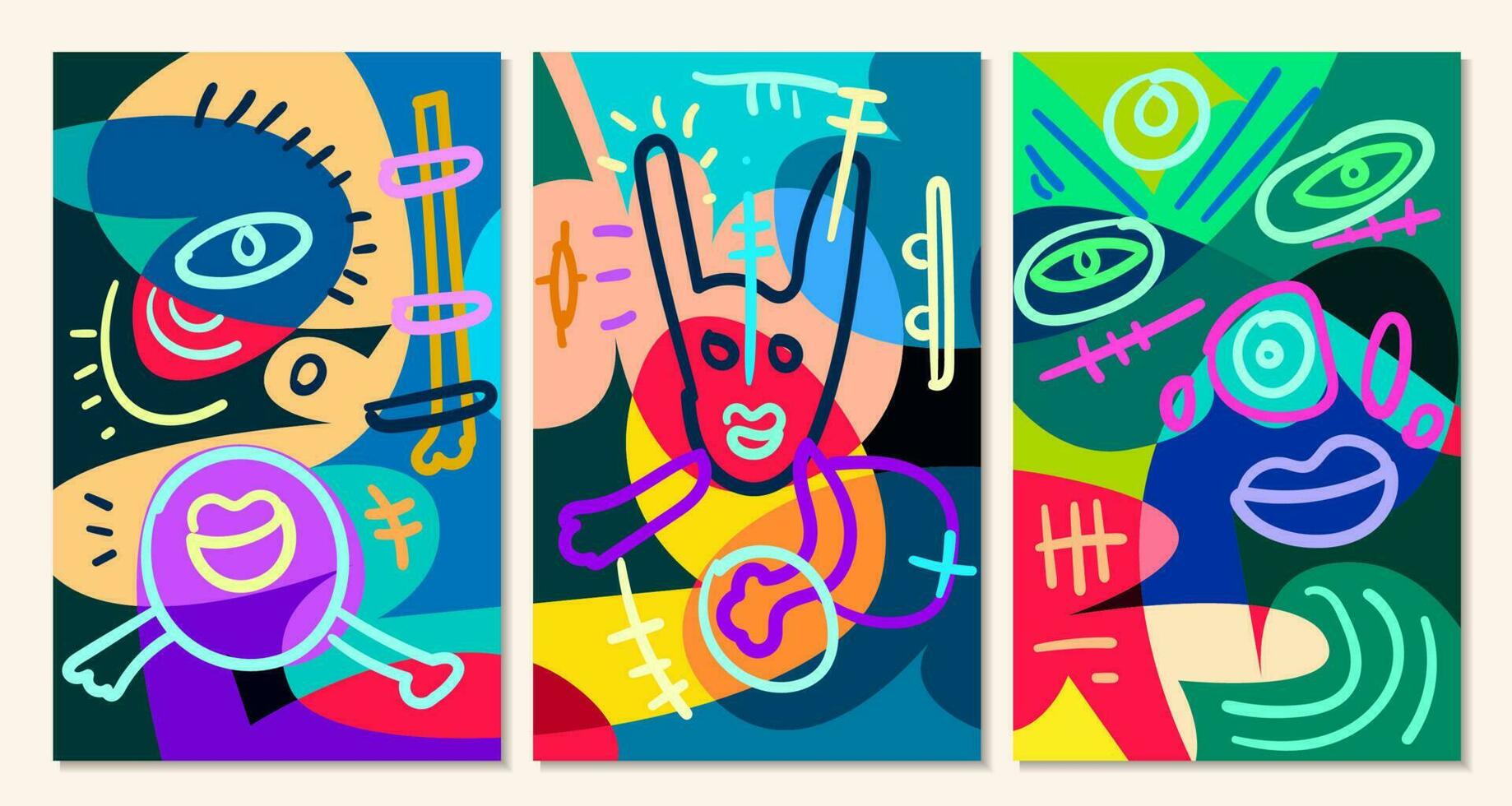 Vector colorful abstract pop art face and mask  background for summer