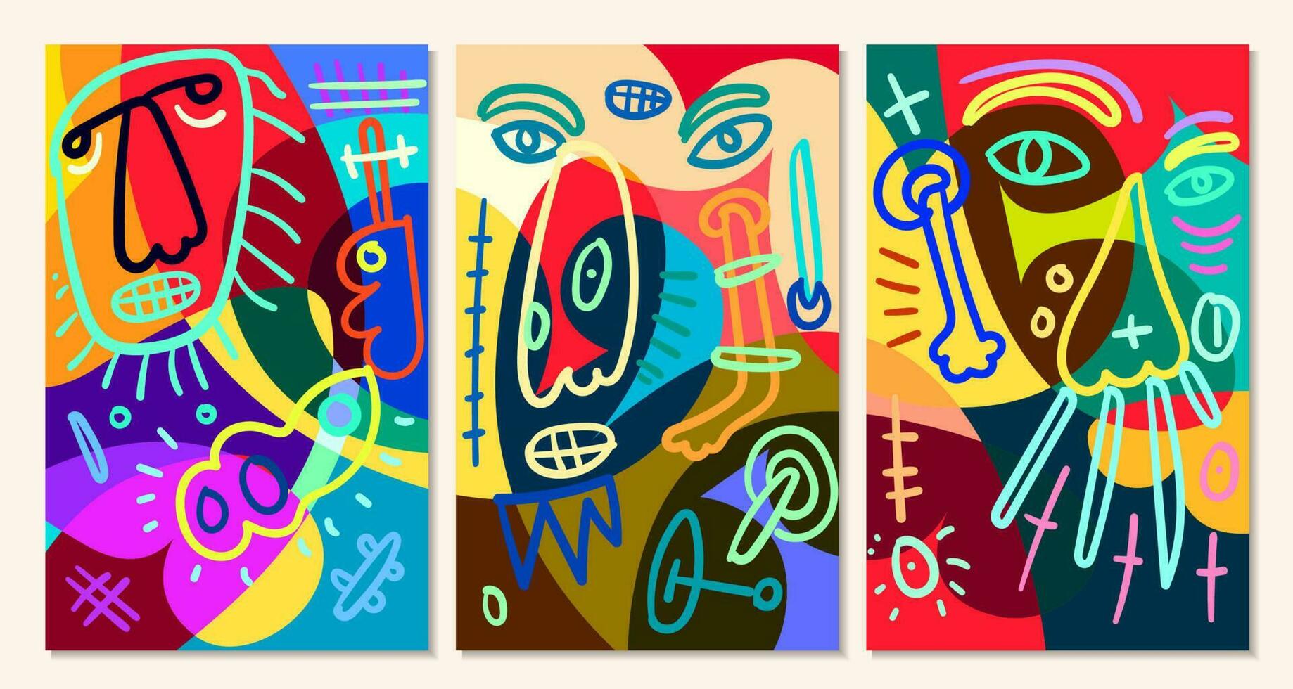 Vector colorful abstract pop art face and mask  background for summer