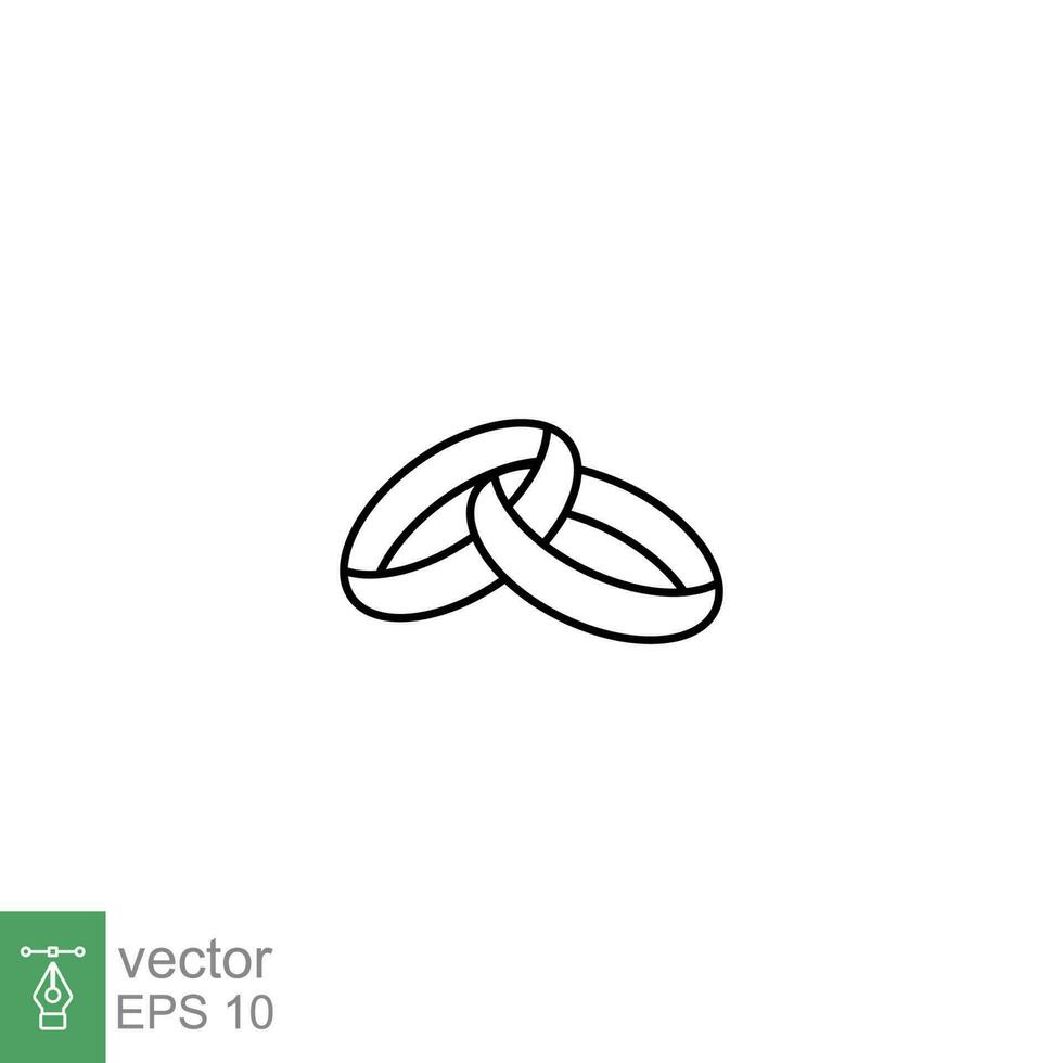 Wedding rings icon. Simple outline style. Two gold rings, married, engagement, love badge concept. Thin line symbol. Vector symbol illustration isolated on white background. EPS 10.