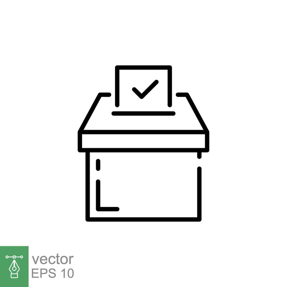Election box icon. Simple outline style. Vote paper, ballot, poll, card, democracy concept. Thin line symbol. Vector symbol illustration isolated on white background. EPS 10.