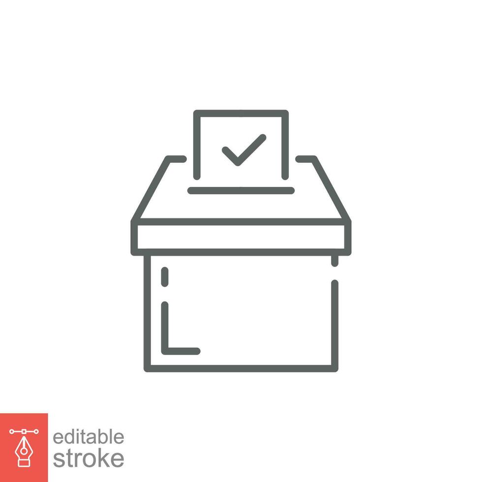 Election box icon. Simple outline style. Vote paper, ballot, poll, card, democracy concept. Thin line symbol. Vector symbol illustration isolated on white background. Editable stroke EPS 10.