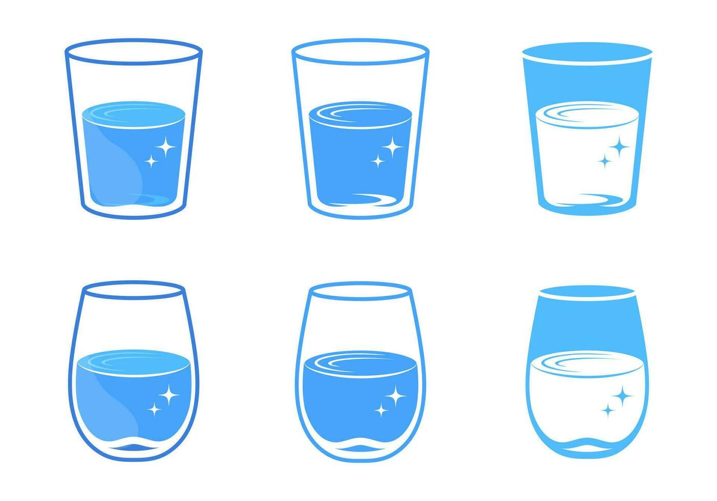 drinking water glassware vector illustration set