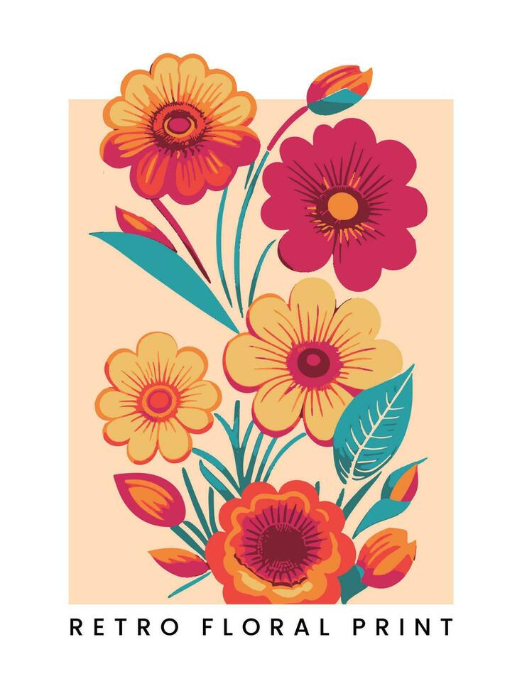 Vector Minimalist Retro Screen Print Botanical Floral Surface Pattern
