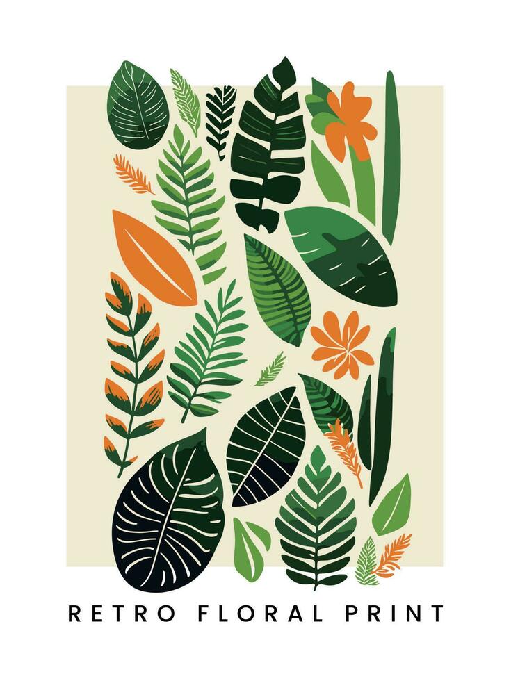 Vector Abstract Retro Screen Print Botanical Tropical Leaf Surface Pattern Elements for Poster, Book Cover or Advertisement Background.