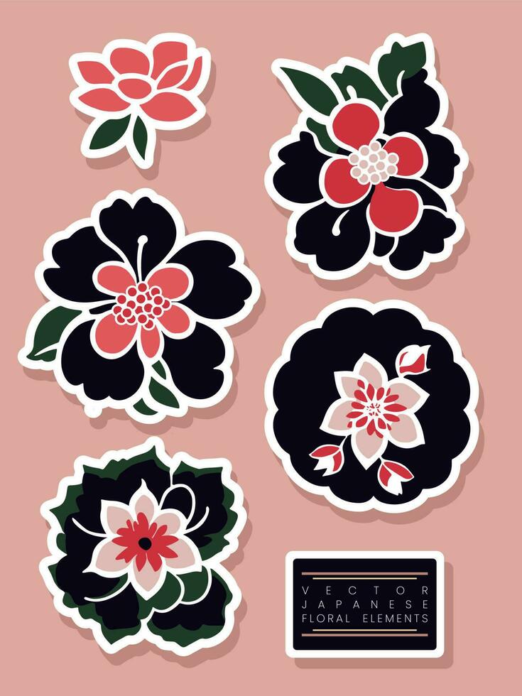 Vector Minimal Japanese Style Floral or Botanical Decorative Graphic Elements for Poster, Sticker or Advertisement.
