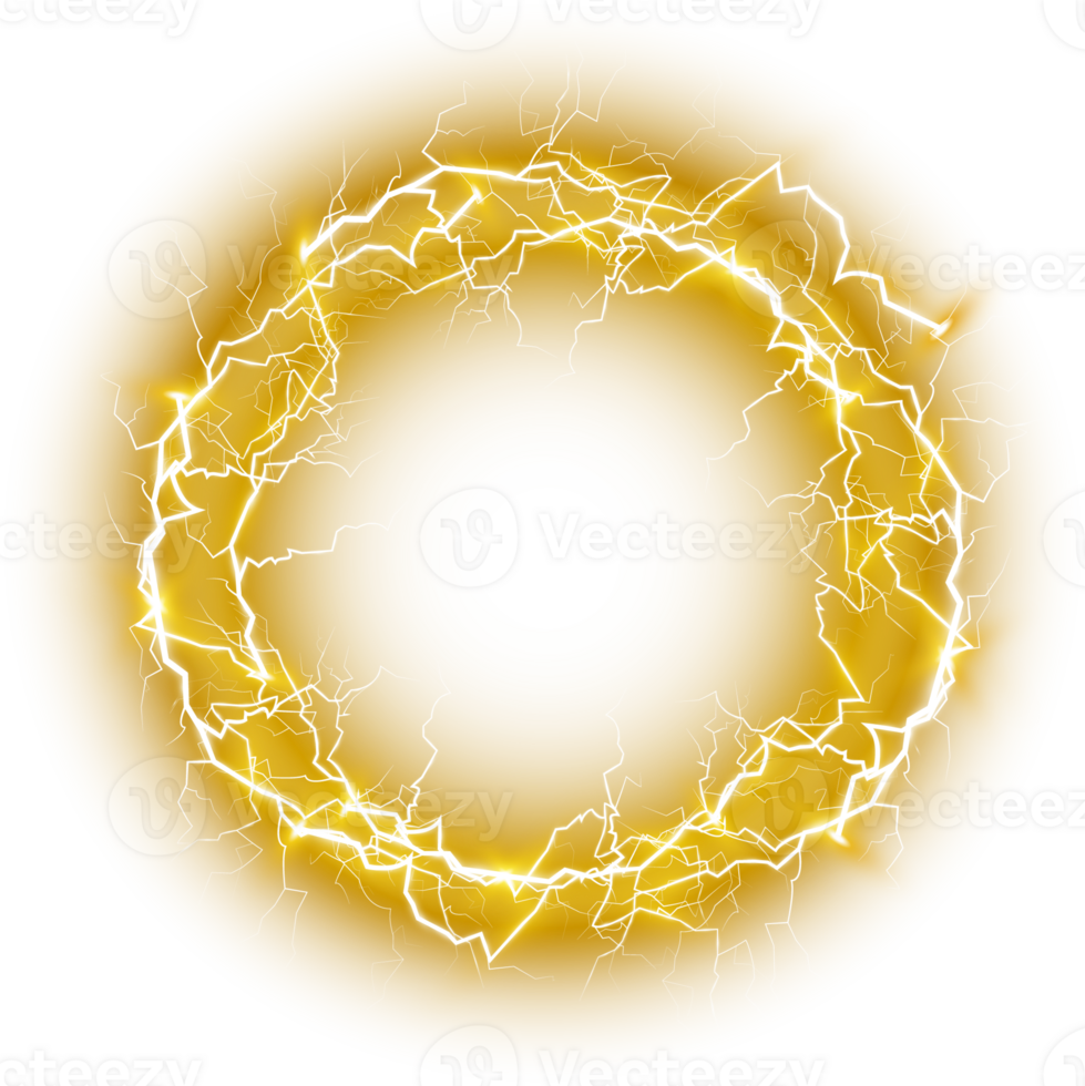 Yellow Ball lightning. Abstract electric lightning strike. Light flash, thunder, spark. PNG. png