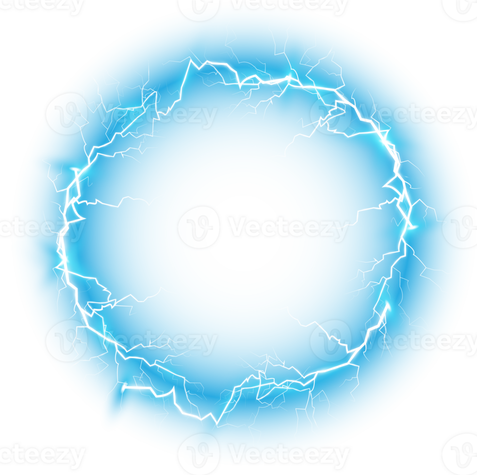 Blue Ball lightning. Abstract electric lightning strike. Light flash, thunder, spark. PNG. png