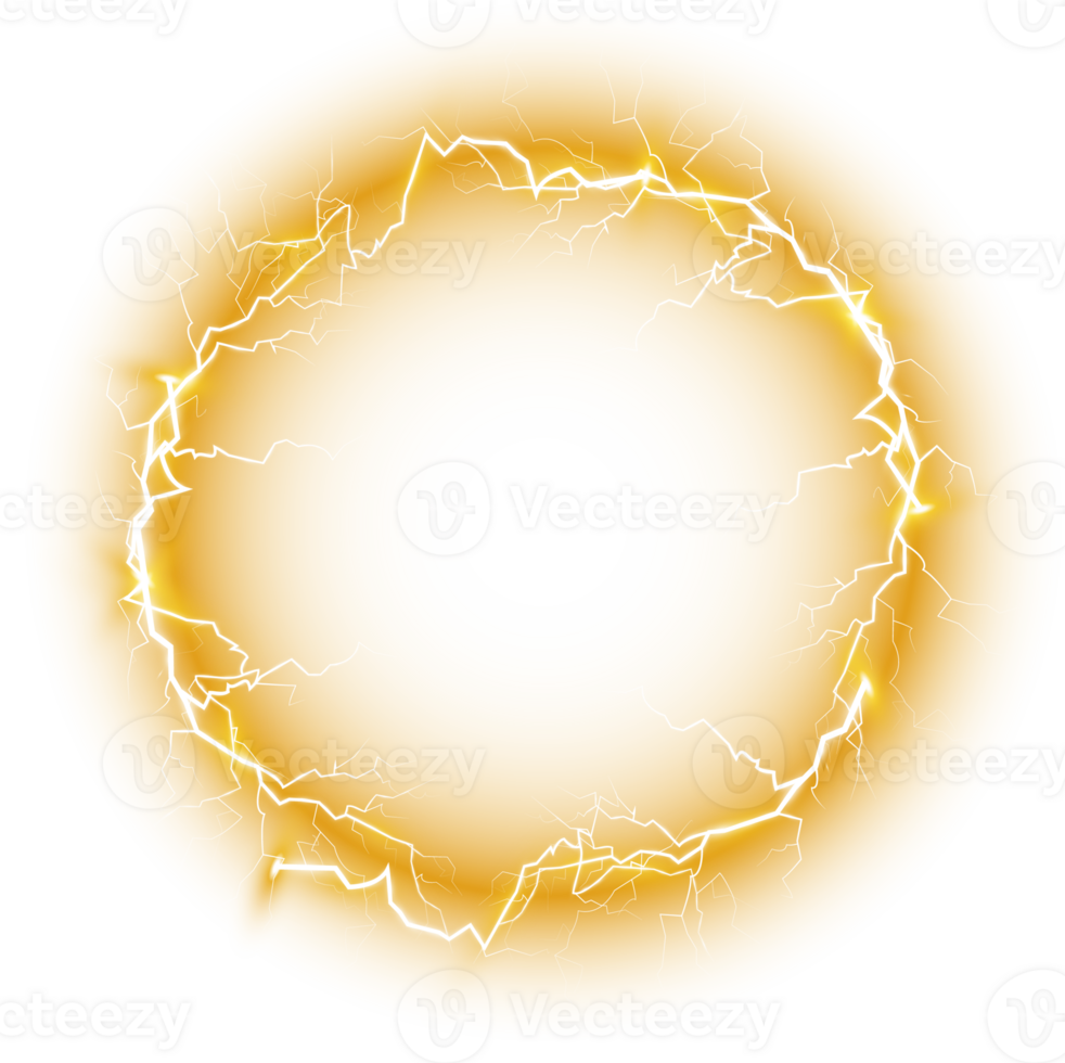 Yellow Ball lightning. Abstract electric lightning strike. Light flash, thunder, spark. PNG. png