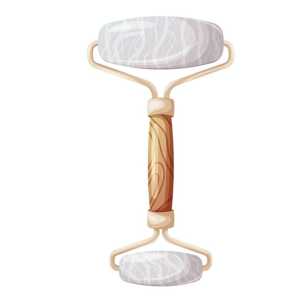 Gua sha roller double-sided for face and body massage made of natural stone, white agate, rose quartz. Concept for skin care. vector