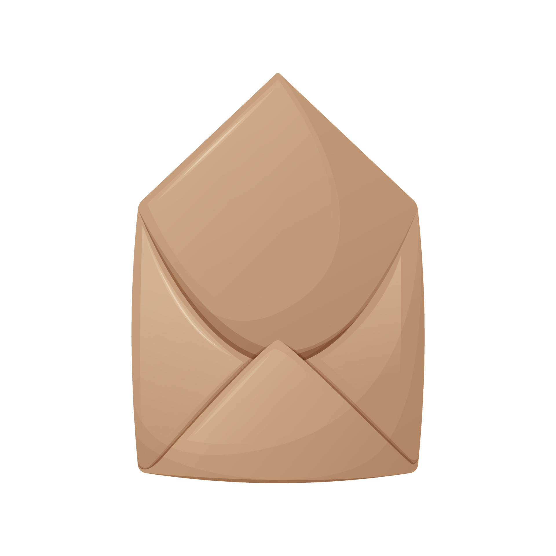 Open craft envelope, postal or gift. Stylish brown paper. Cartoon style