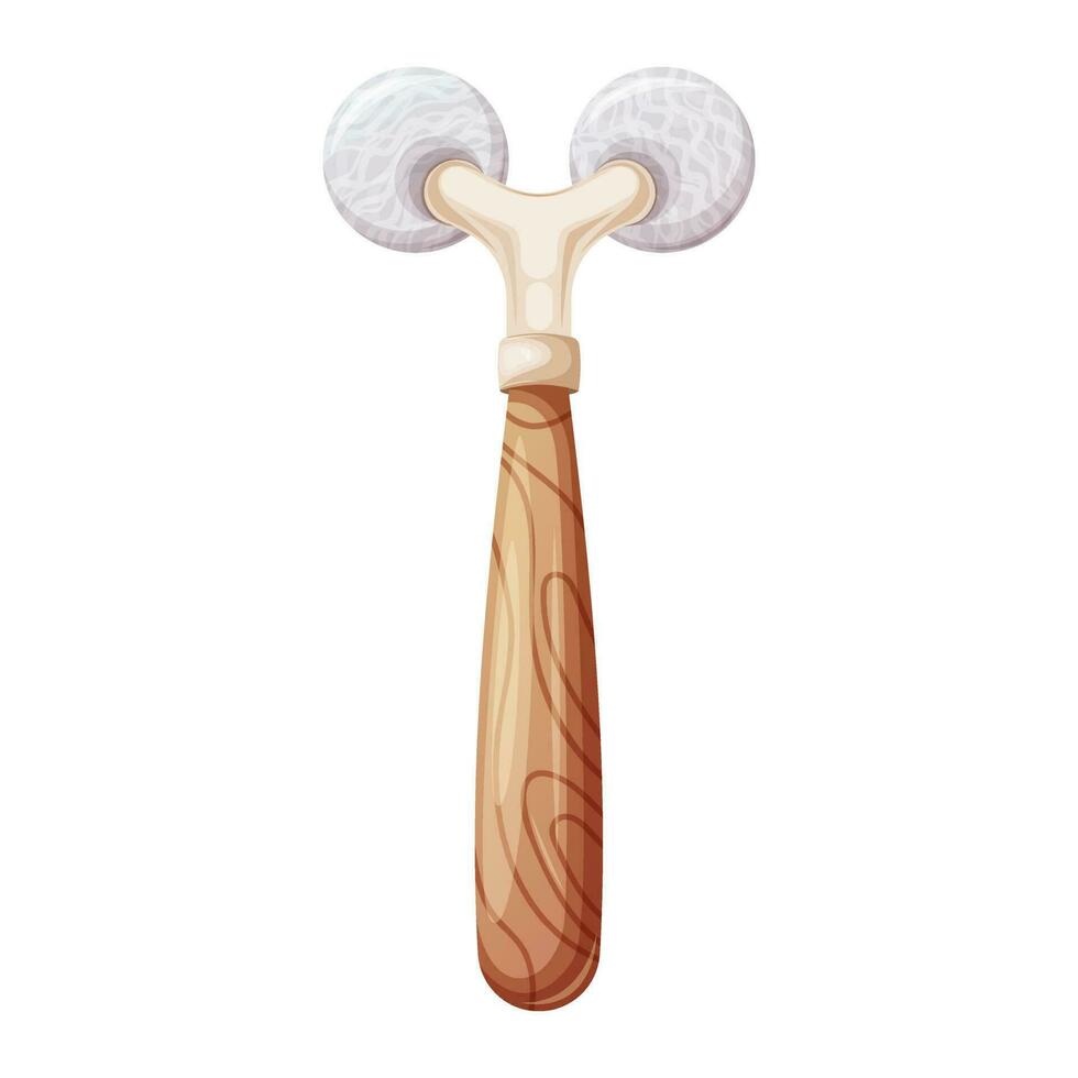 Gua sha roller with two natural stone balls, white agate, rose quartz for face and body massage. Concept for skin care. Trendy vector illustration.