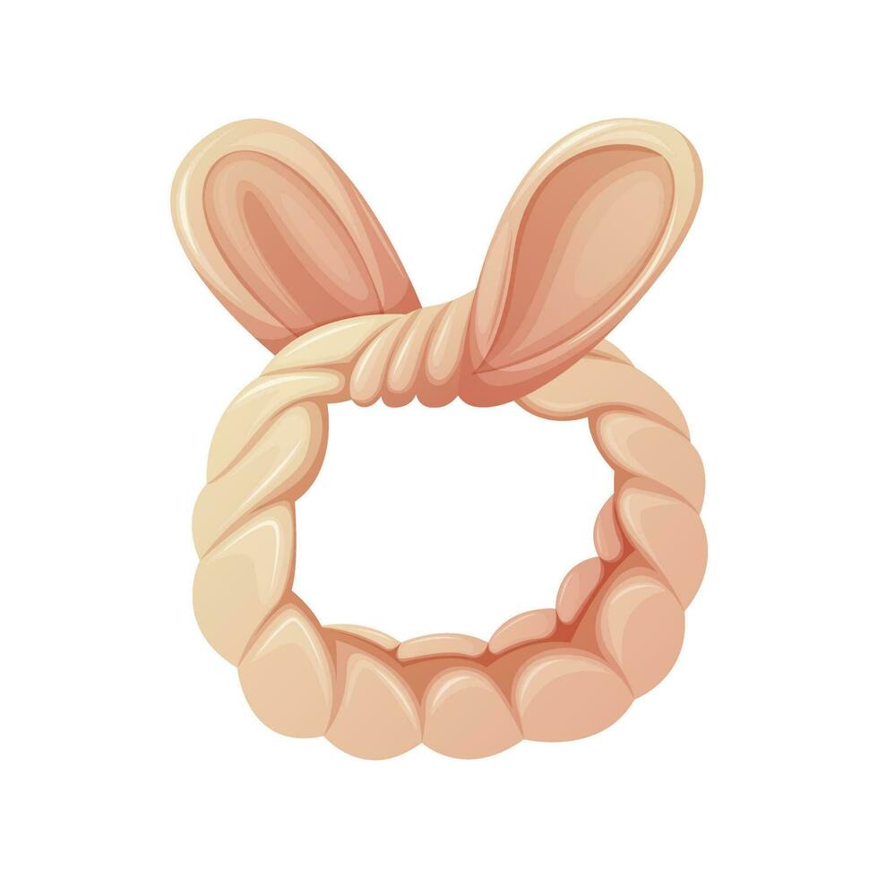 Bunny ears headband. The concept of spa, relaxation, face wash. Accessories for hair of females. Scrunchie with flexible fabric texture. Cartoon style. Trendy vector illustration.