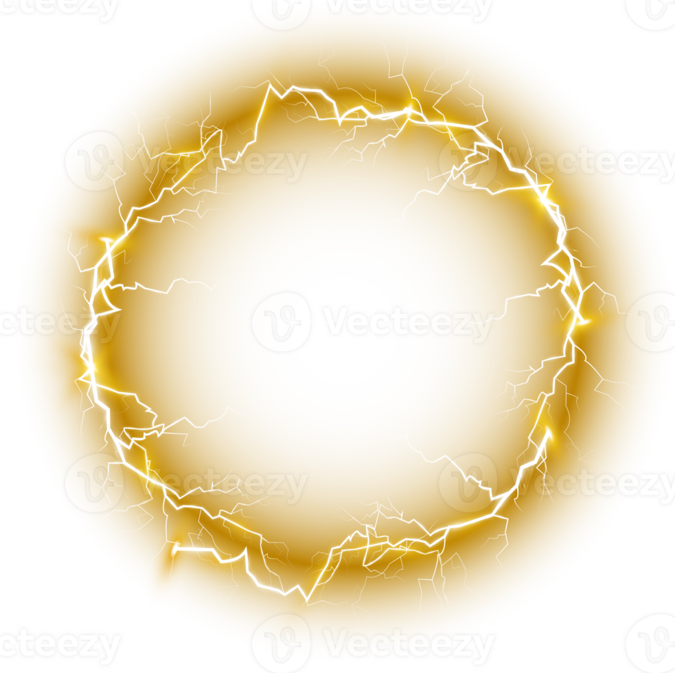 Yellow Ball lightning. Abstract electric lightning strike. Light flash, thunder, spark. PNG. png