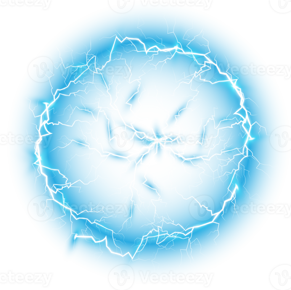 Blue Ball lightning. Abstract electric lightning strike. Light flash, thunder, spark. PNG. png