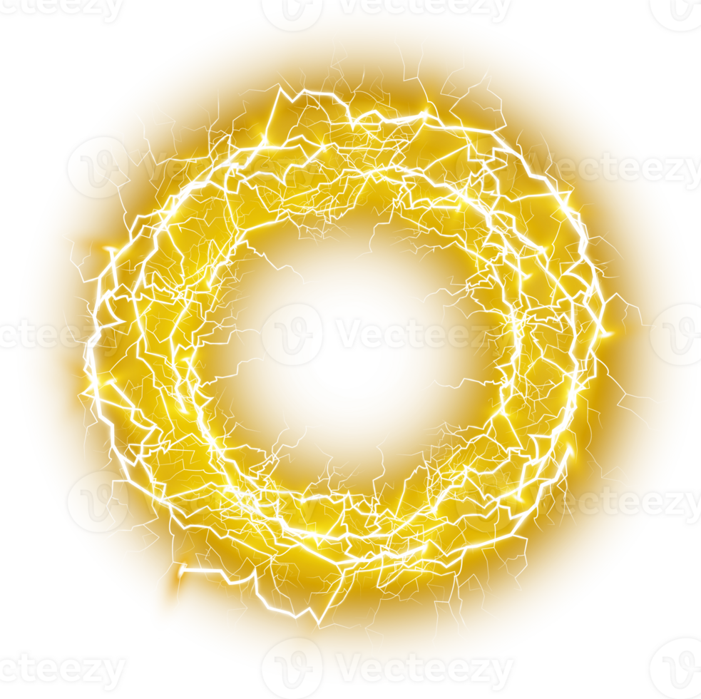 Yellow Ball lightning. Abstract electric lightning strike. Light flash, thunder, spark. PNG. png