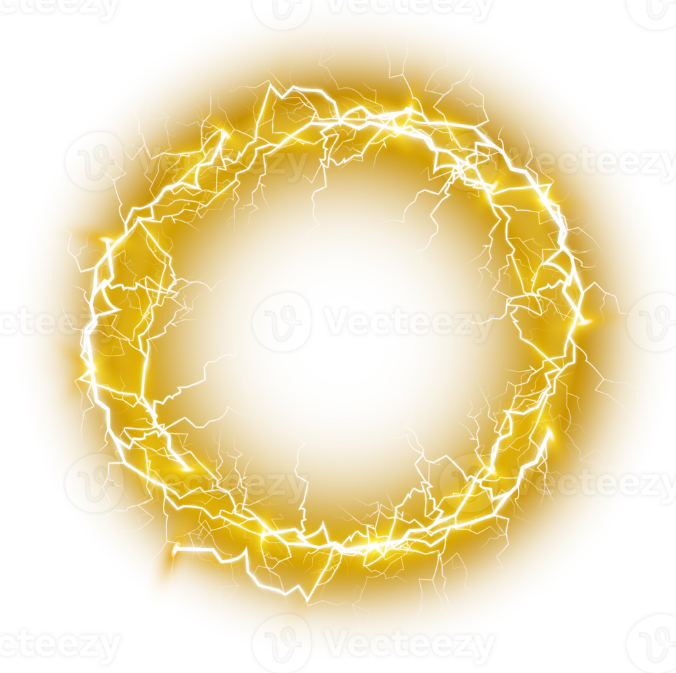 Yellow Ball lightning. Abstract electric lightning strike. Light flash, thunder, spark. PNG. png