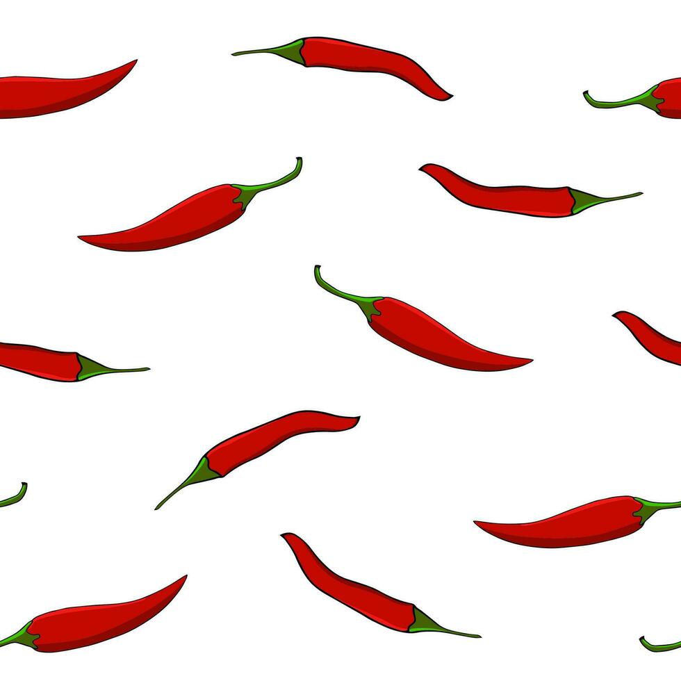 Seamless pattern of hand-drawn chilly pepper vector