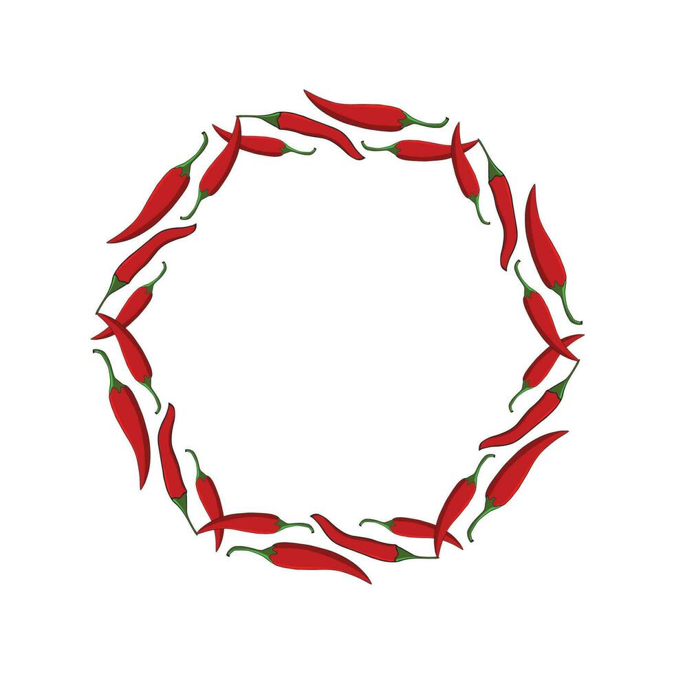 Hand drawn chili peppers circular wreath, for labels, stickers vector