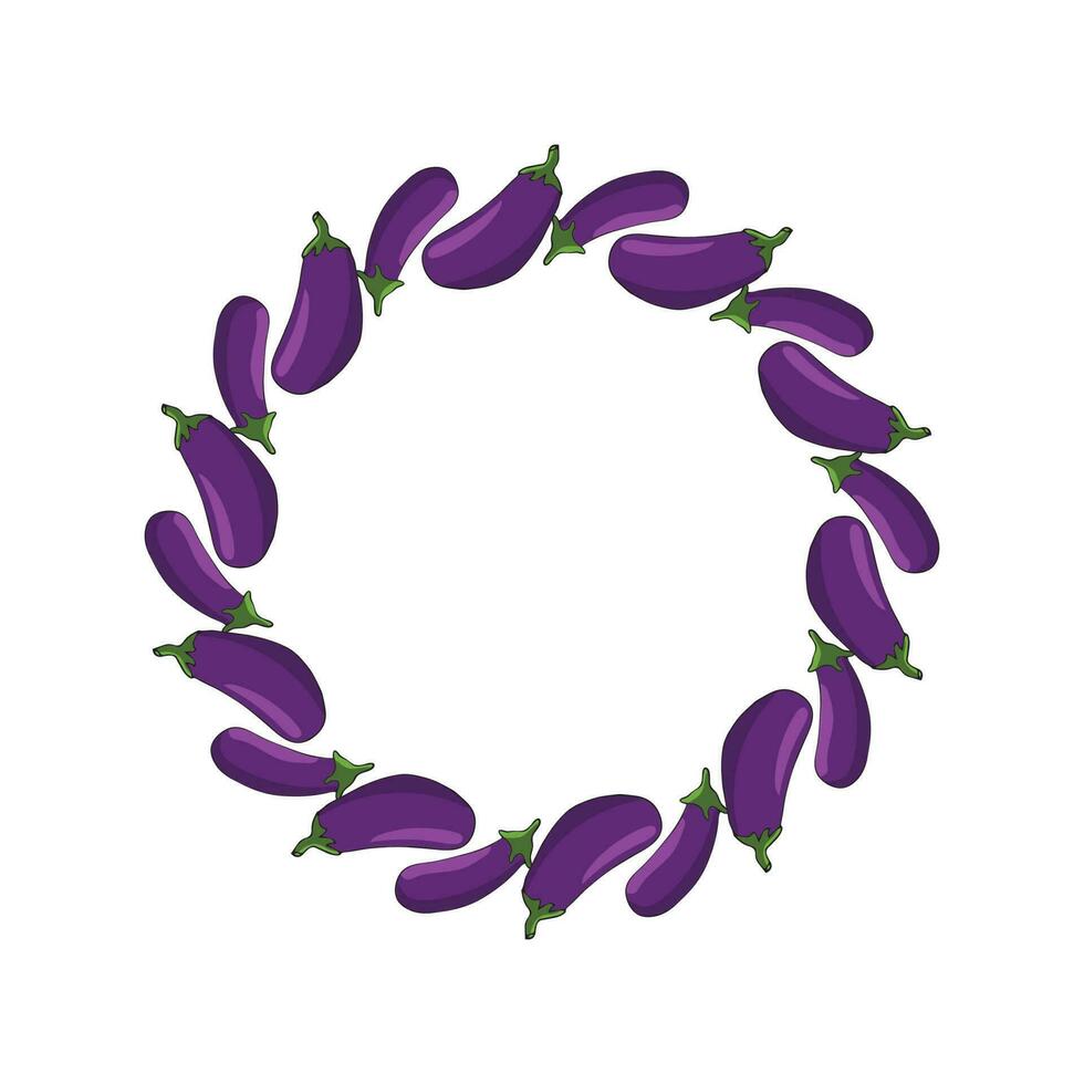 Brinjal circular wreath, vegetable frame, for label, sticker, banner vector